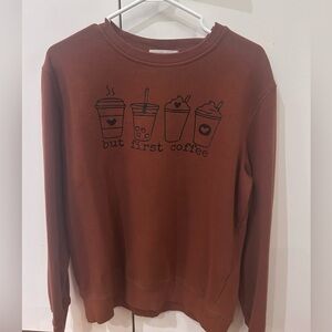 But First Coffee Graphic Brown Crewneck Sweatshirt
